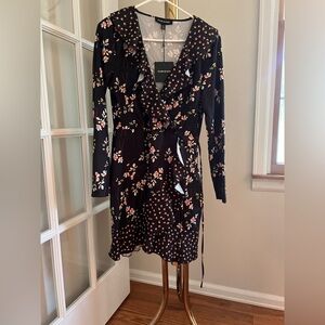 Parisian Elegant Black and Pink Floral Dress NWT size 10